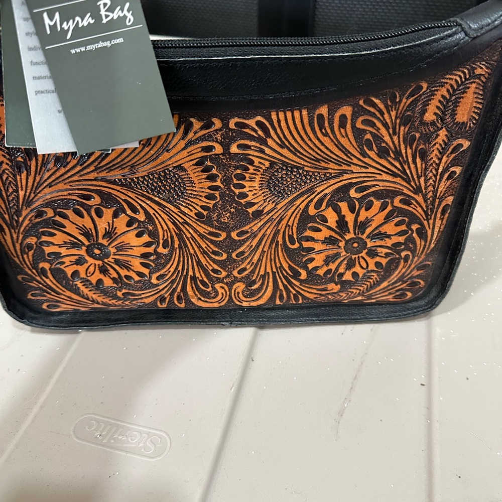 Myra Bag Black and Orange Floral Patterned Purse